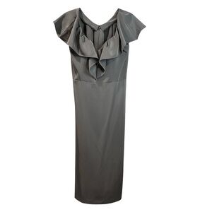 Alyce Paris Flounced Neck Charcoal Grey Midi Dress Size 10